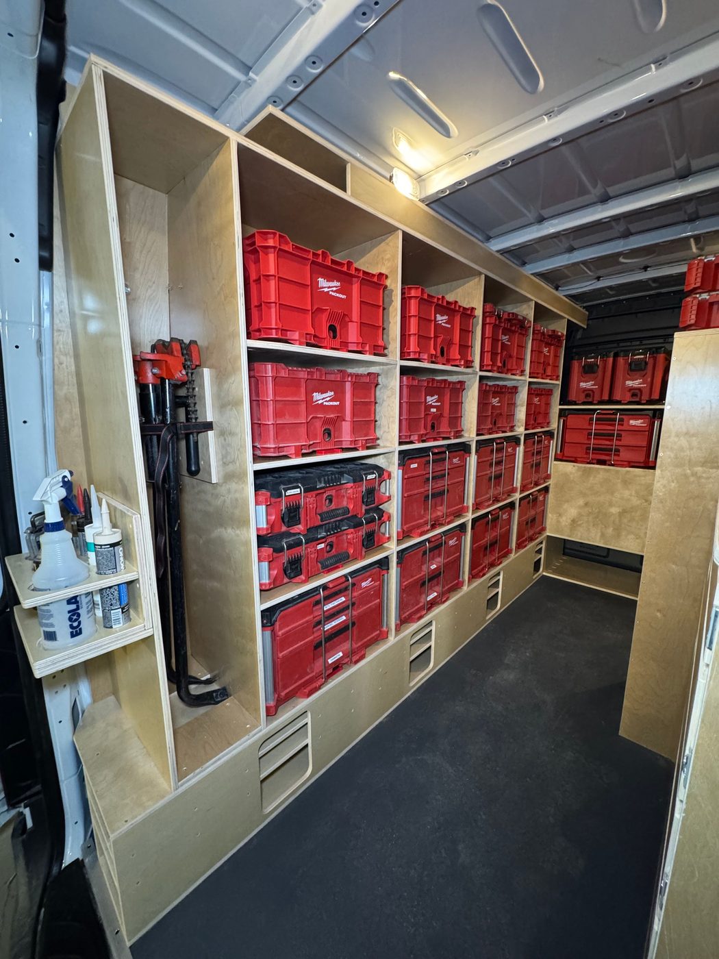 Mercedes Sprinter — Plumbing storage detail